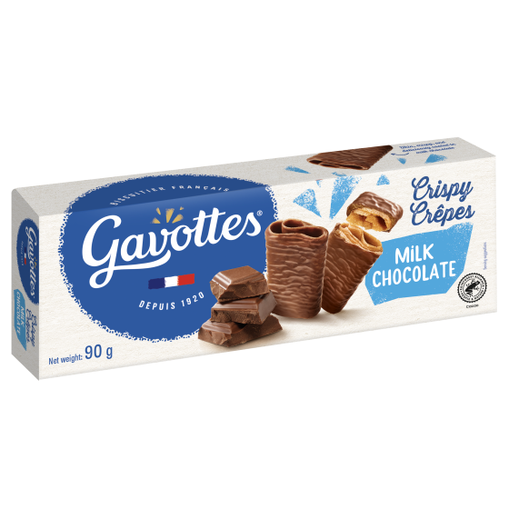 Crepes finos y crujientes recubiertos de chocolate con leche 90 g