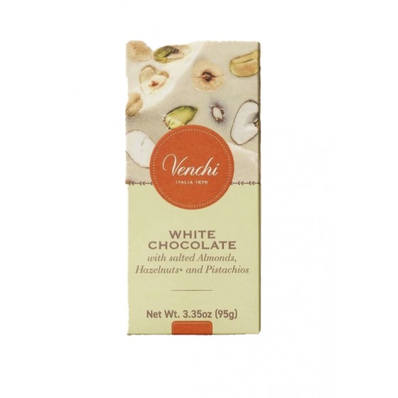 Chocolate blanco con avellanas, almendra y pistacho salado 95 g
