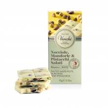 Chocolate blanco con avellanas, almendra y pistacho salado 95 g